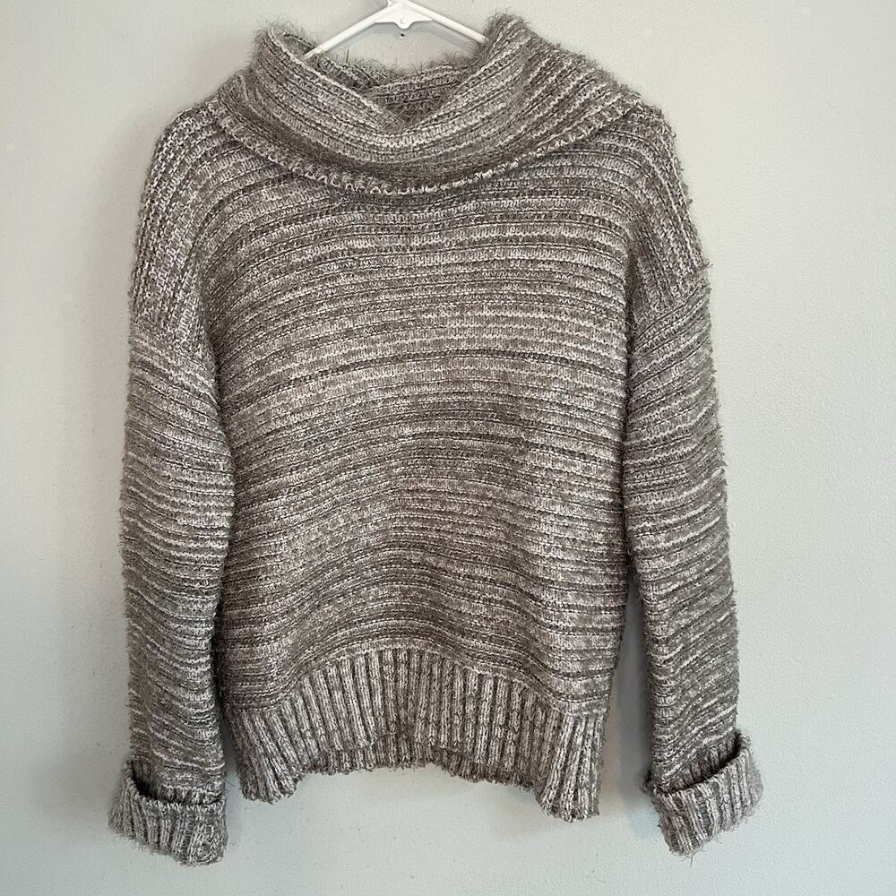 Olive+Oak Womens Cowl Neck Sweater Sz M Flurry Chunky Gray Relaxed Fit